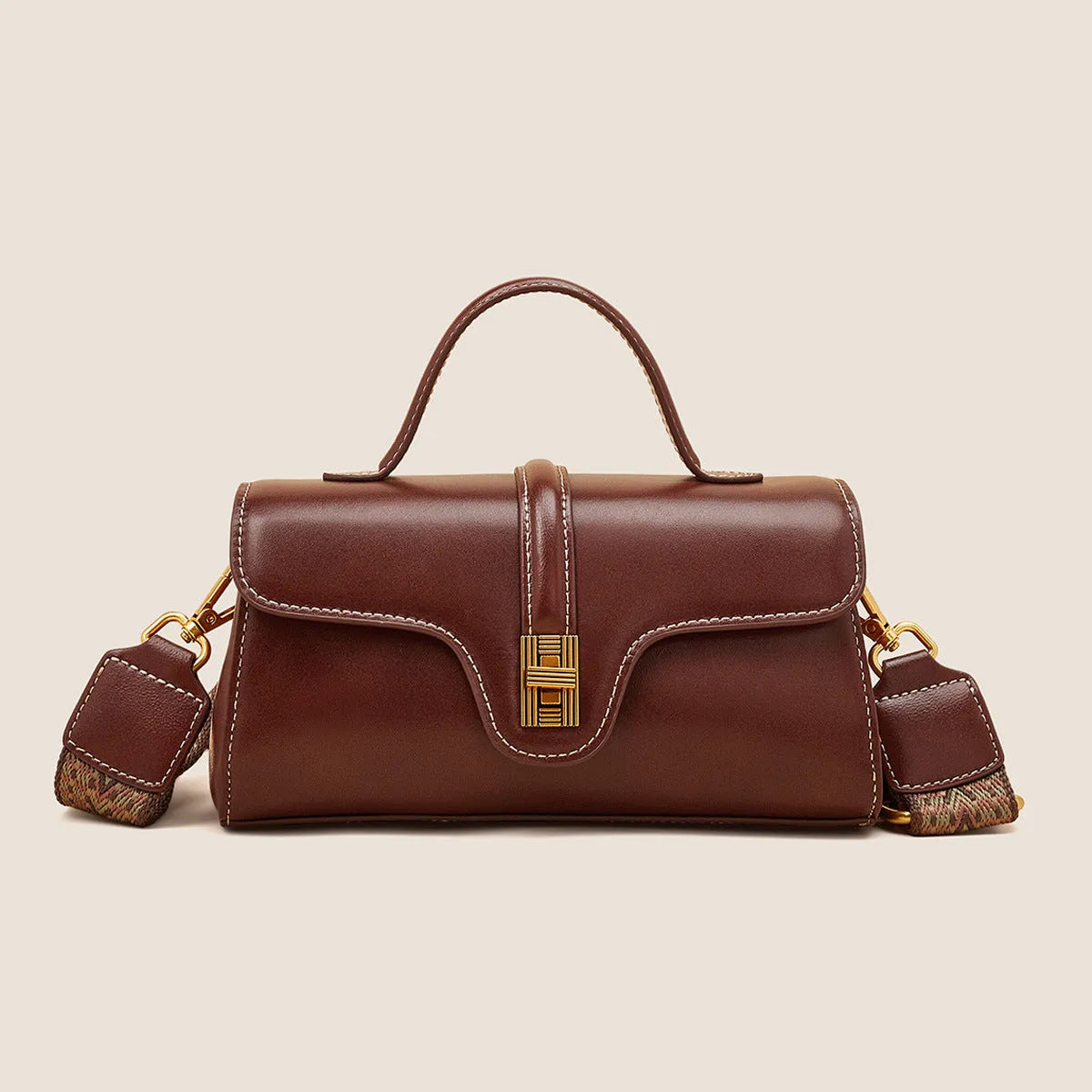 Cambridge retro messenger bag in synthetic leather with clam-shell design and lock detail