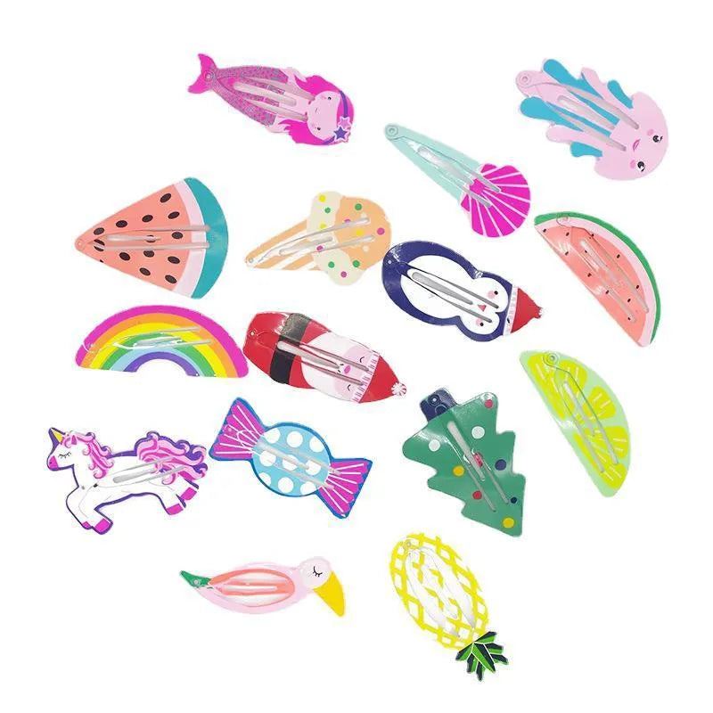 Children's metal barrette hair clip with colourful baked varnish print design