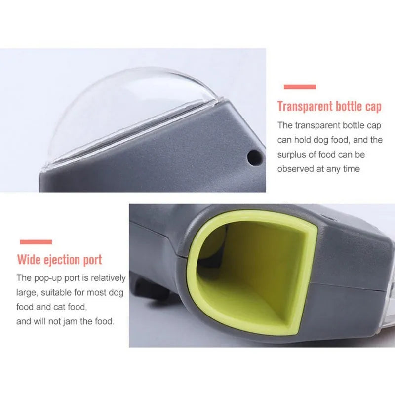 Grey plastic manual dog treat catapult launcher for outdoor training and play