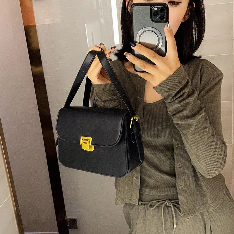Women's soft PU leather small square bag in horizontal rectangle shape with cross-body strap
