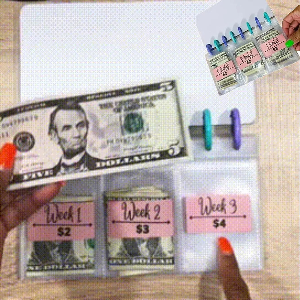 A5 plastic loose-leaf binder 248 x 185mm on a desk with savings sheets inserted
