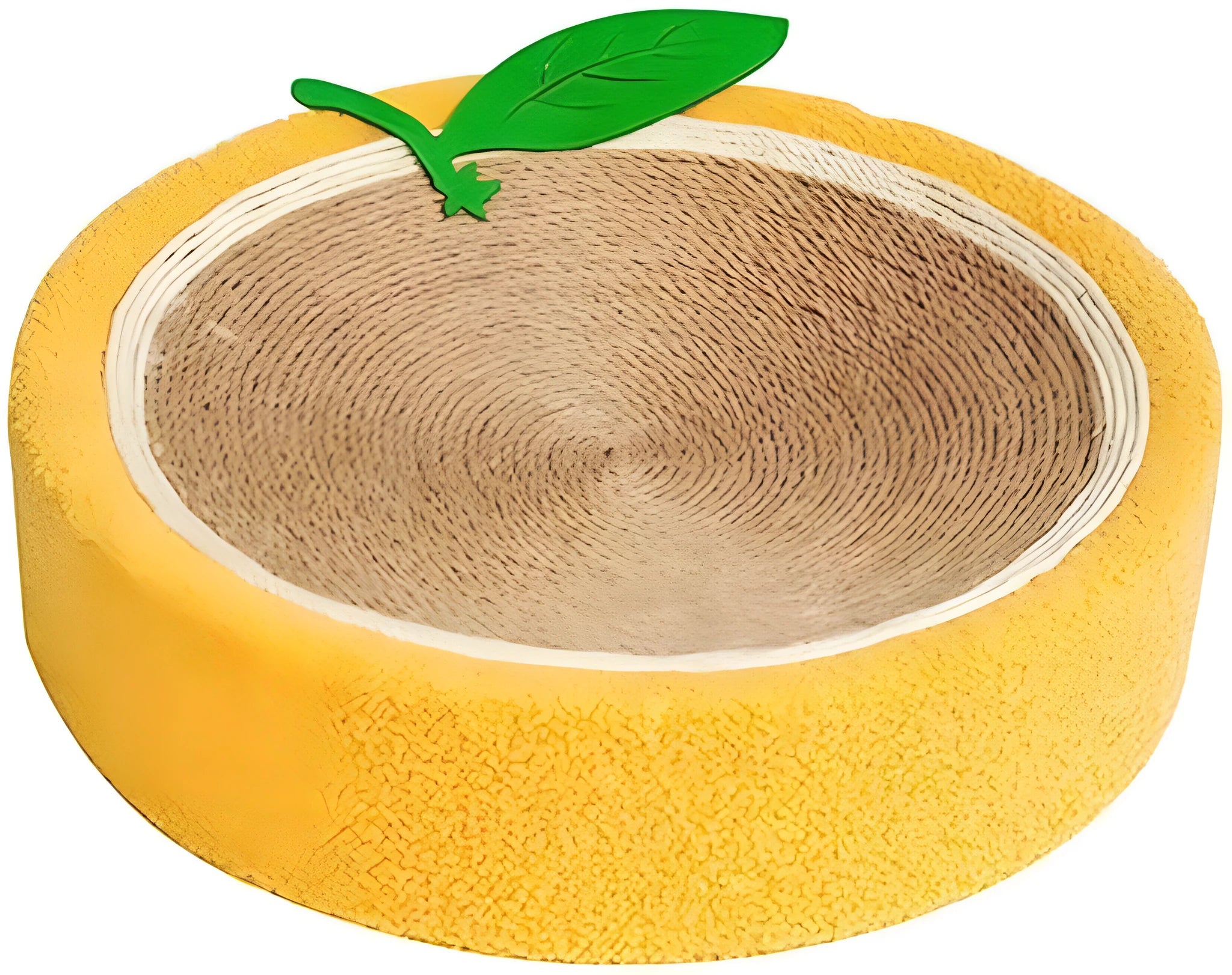 Yellow round sisal cat scratching board and bed for small breeds.