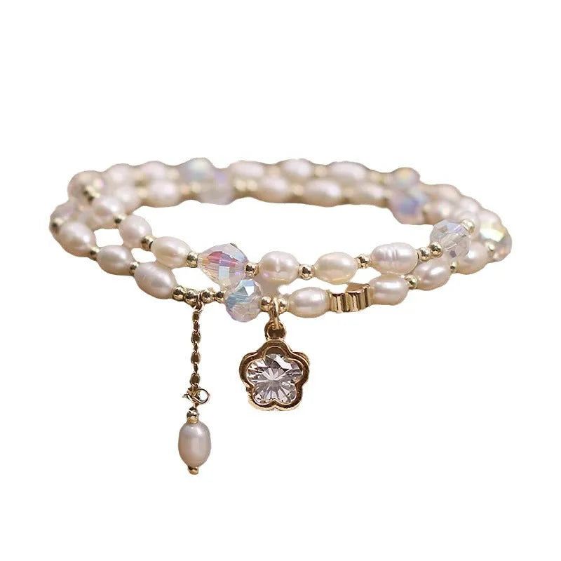 Pearl cherry blossom bracelet double-layer with flower pendant for women light luxury jewellery
