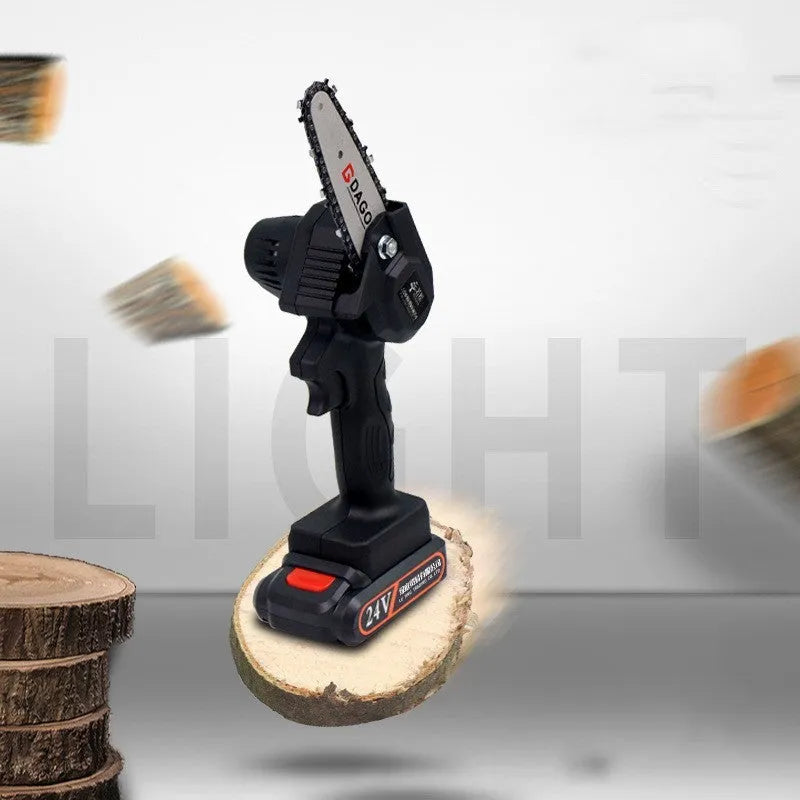 Wireless 6-inch lithium battery chainsaw with rechargeable battery and charger, EU model, green and black colour
