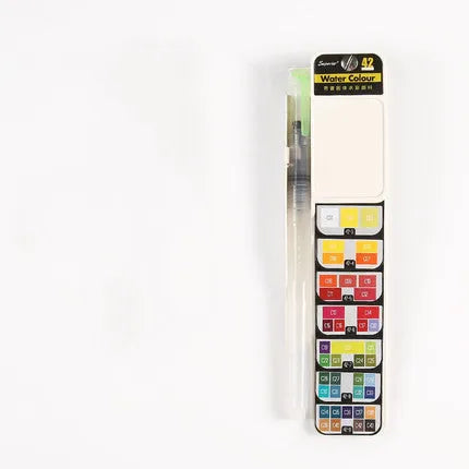 Fan-shaped foldable solid watercolour paint set in transparent box with fountain pen