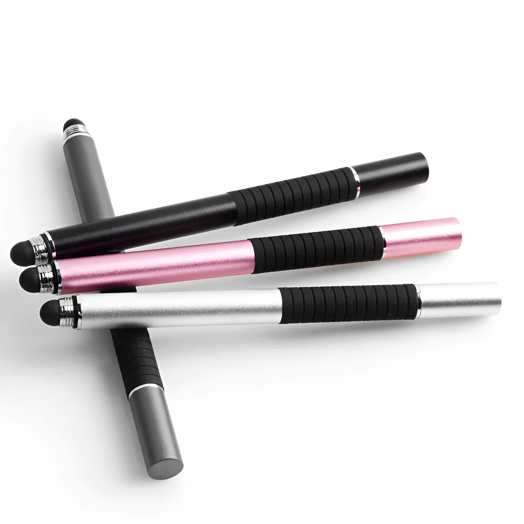 Two-in-one capacitive stylus pen with metal body and round and cloth tips for touchscreen phones and tablets