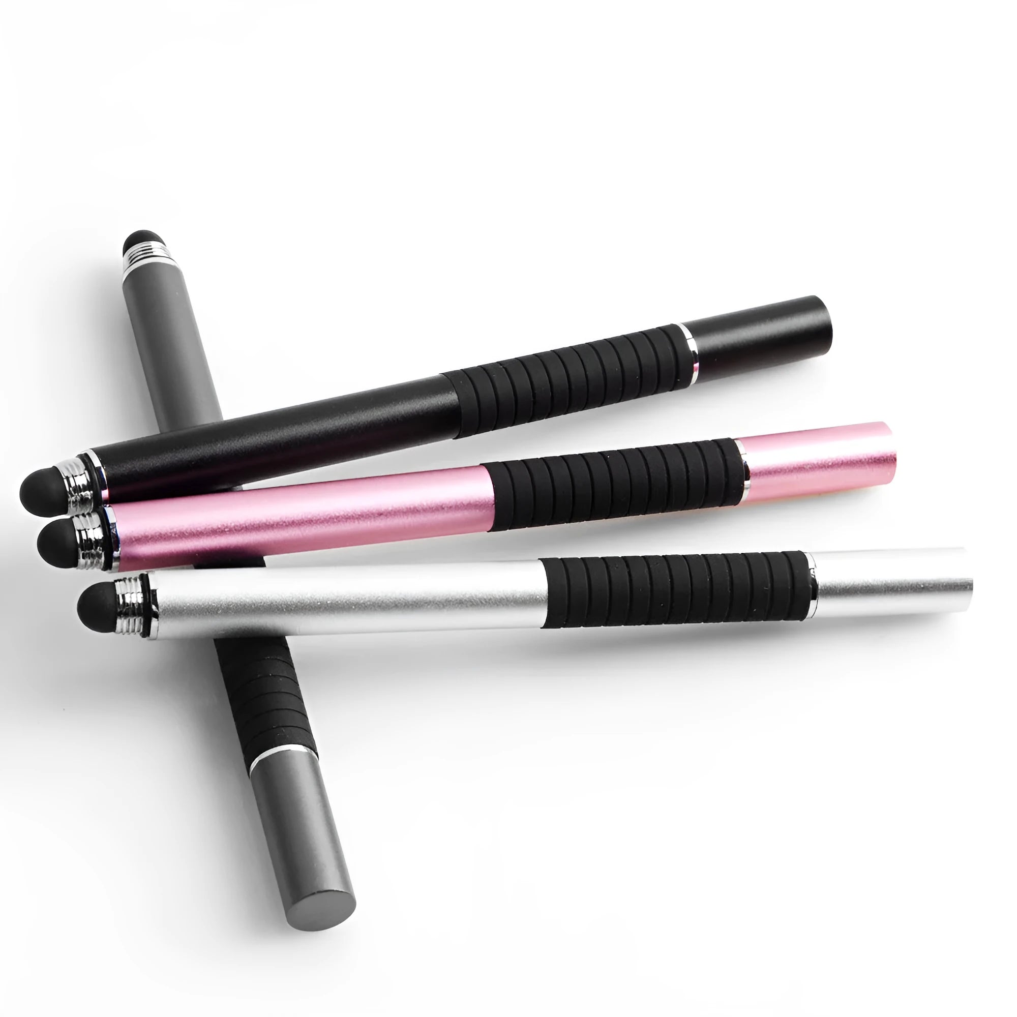 Two-in-one capacitive stylus pen with metal body and round and cloth tips for touchscreen phones and tablets