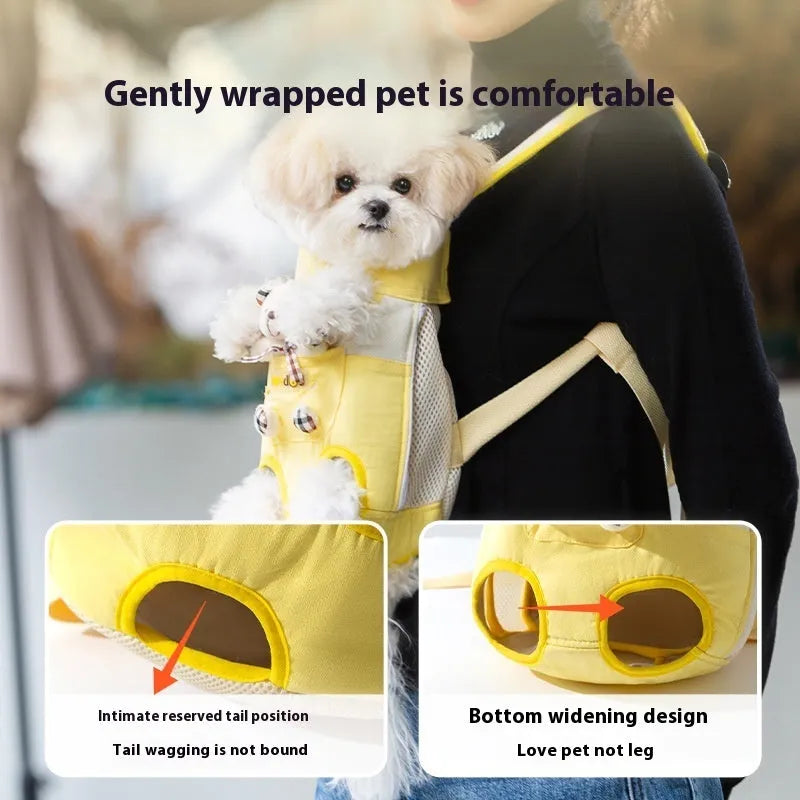Portable cat carrier chest bag with cartoon animal pattern and adjustable shoulder strap