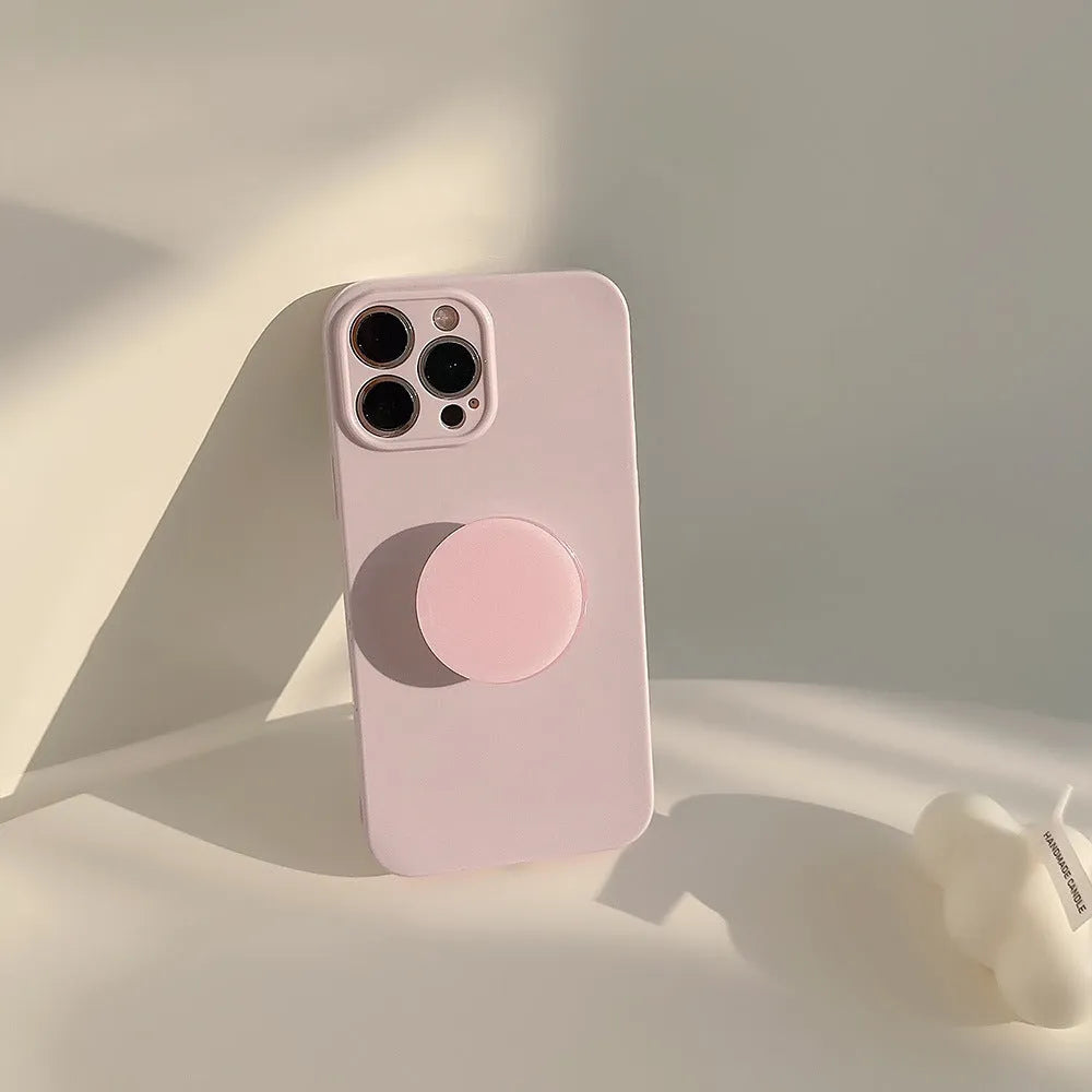 Solid colour TPU bracket phone case with ring holder for Apple iPhone 12 to 15 series in yellow