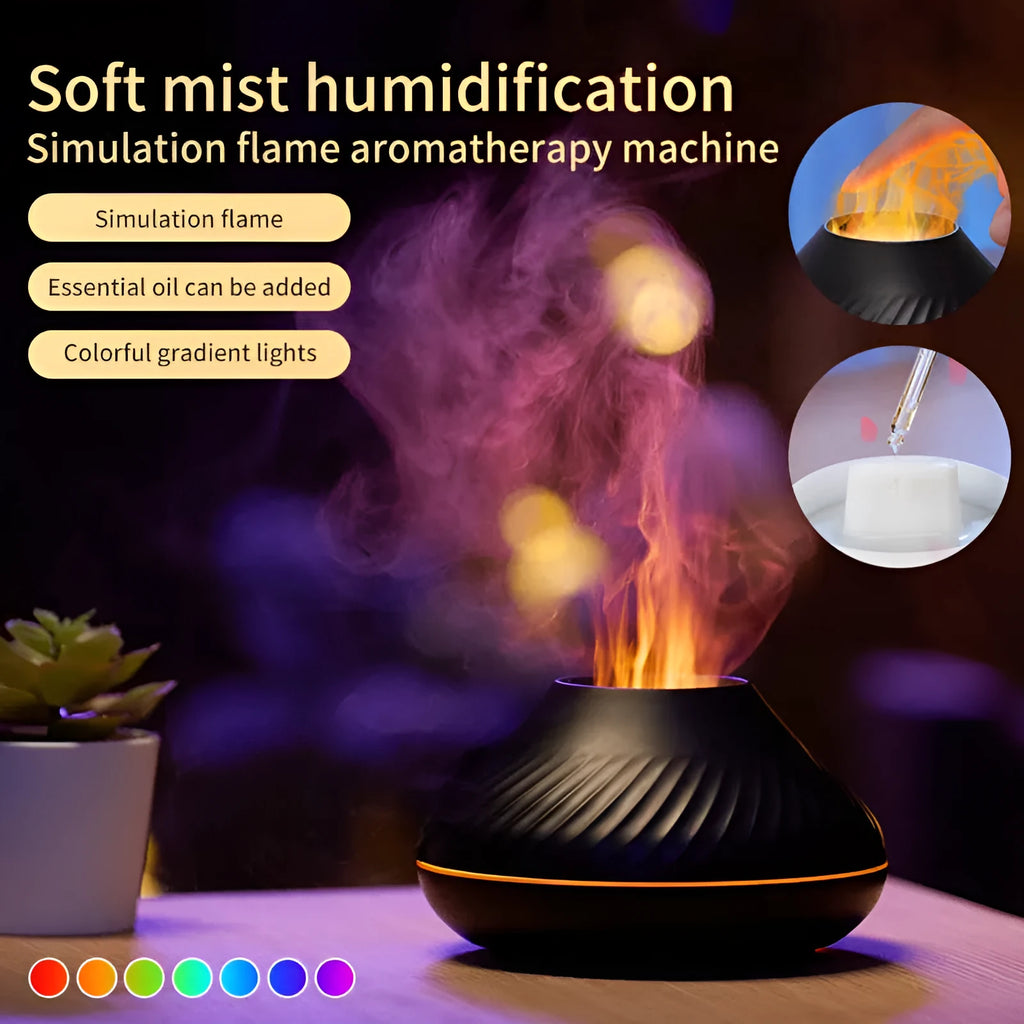 Beige USB aroma diffuser with LED flame effect and water mist output