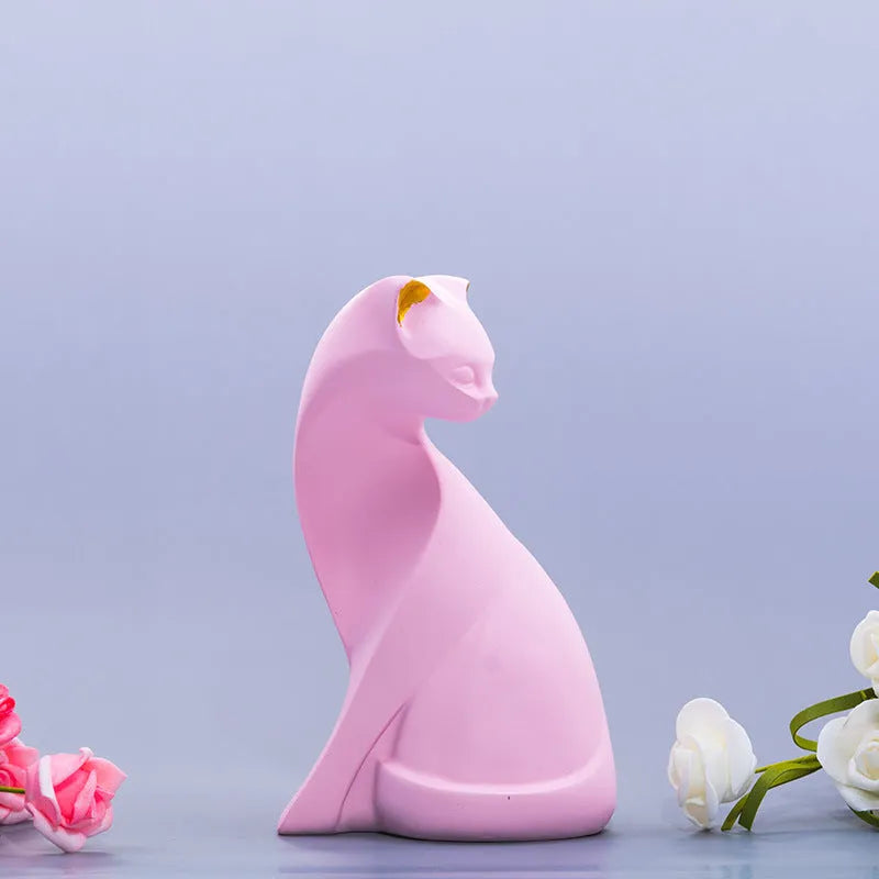 Nordic style synthetic resin cat decoration in Pink cat colour for home shelf display