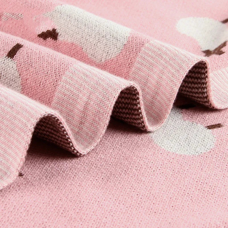 Pink and grey 100x80cm baby sheepskin blanket made from 100% cotton with a windproof cover.