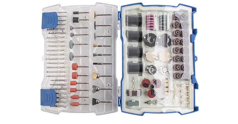 365pc electric grinder accessory set with cutting discs, grinding wheels, sandpaper, and wire brushes in alloy construction