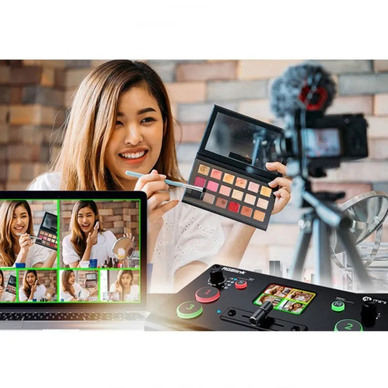 RGBLINK 4-way HDMI multi-format video switcher with TFT screen and T-Bar switch on front panel