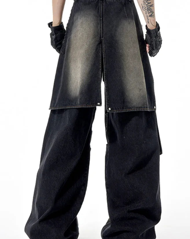 Original Niche deconstruction worn cotton jeans with zipper front in a youthful style