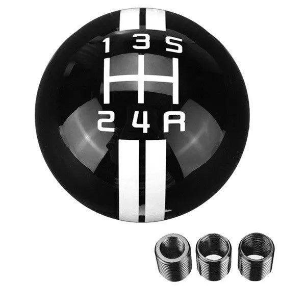 Black ball car gear head with 5-speed pattern and red lettering on acrylic material