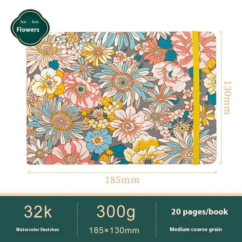 Feiluniao handmade fabric watercolour sketchbook with decorative cover, 185mm long.