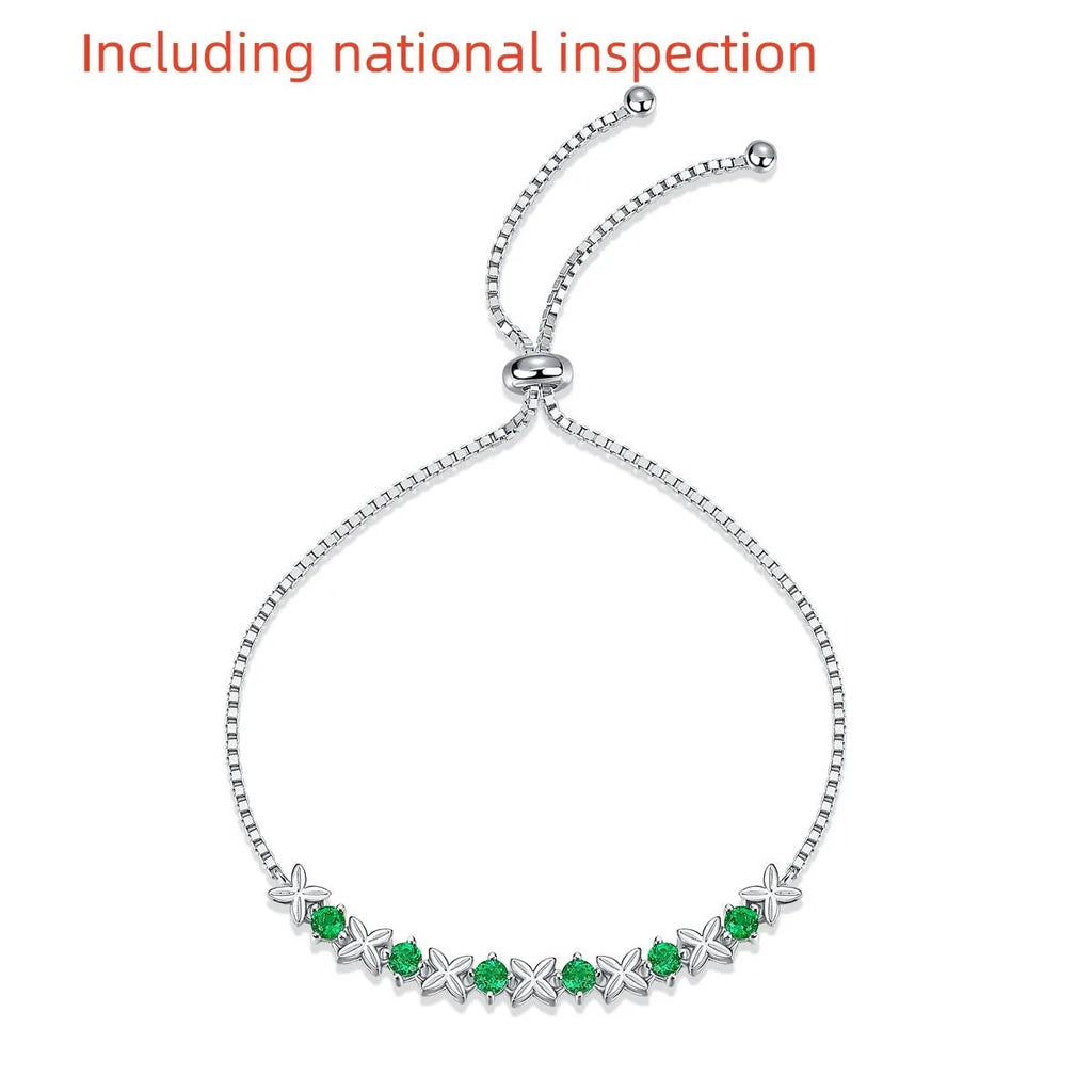 925 silver bracelet with round emerald in diamond cut, 3.0mm width, fresh women's style