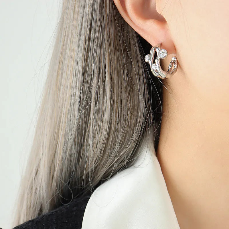 Titanium steel double C geometric earrings for women in gold or steel color