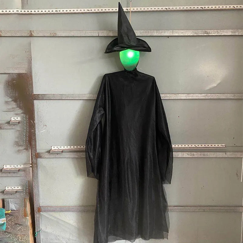Inflatable Halloween hanging ghost prop with motion-activated sound and flashing red eyes