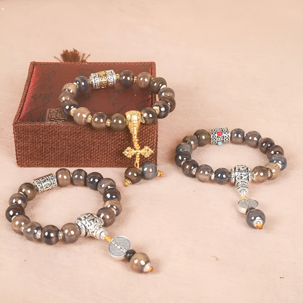 Men's coloured glaze Yonghe blessing bracelet with gradient ceramic chain in one of six colour options.