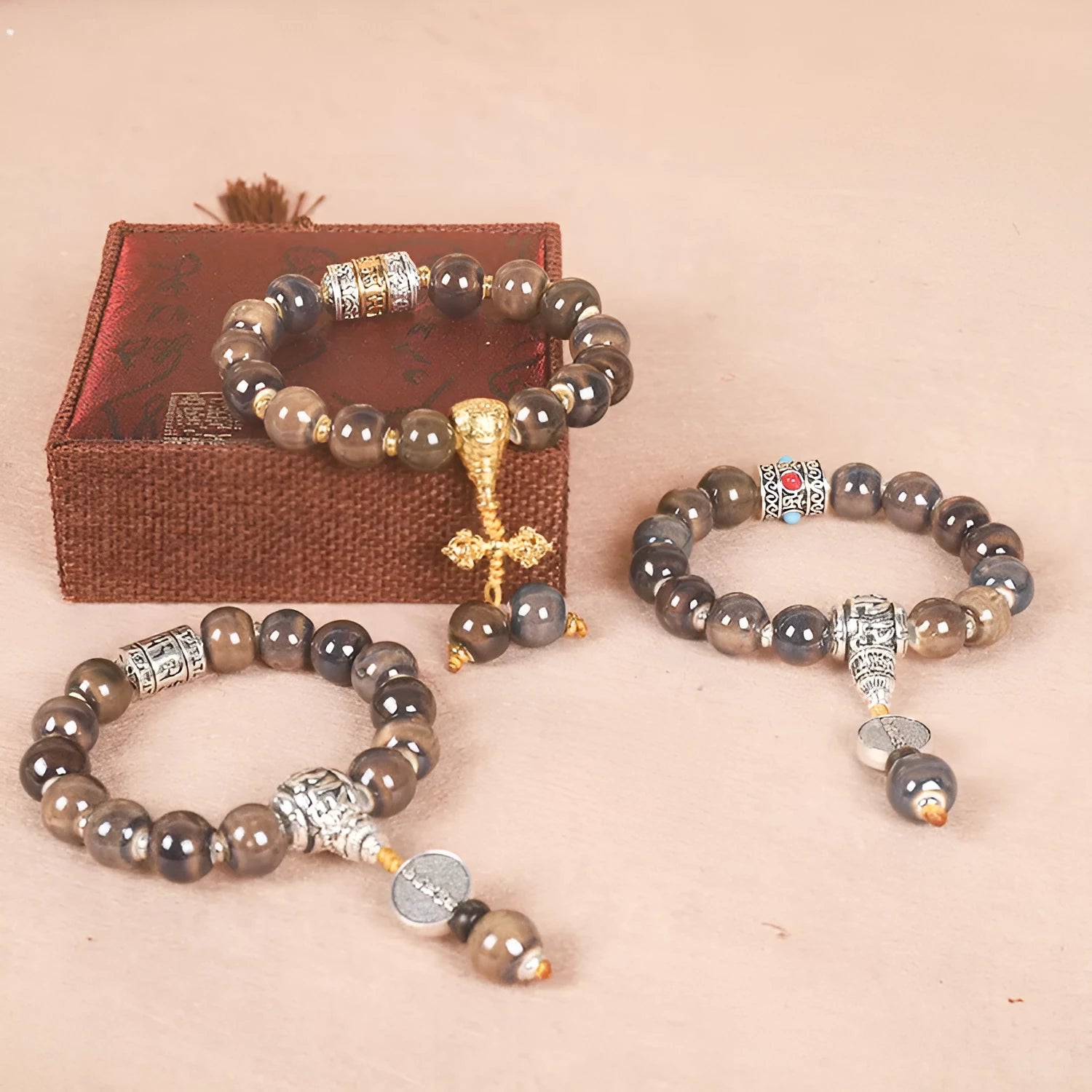 Men's coloured glaze Yonghe blessing bracelet with gradient ceramic chain in one of six colour options.