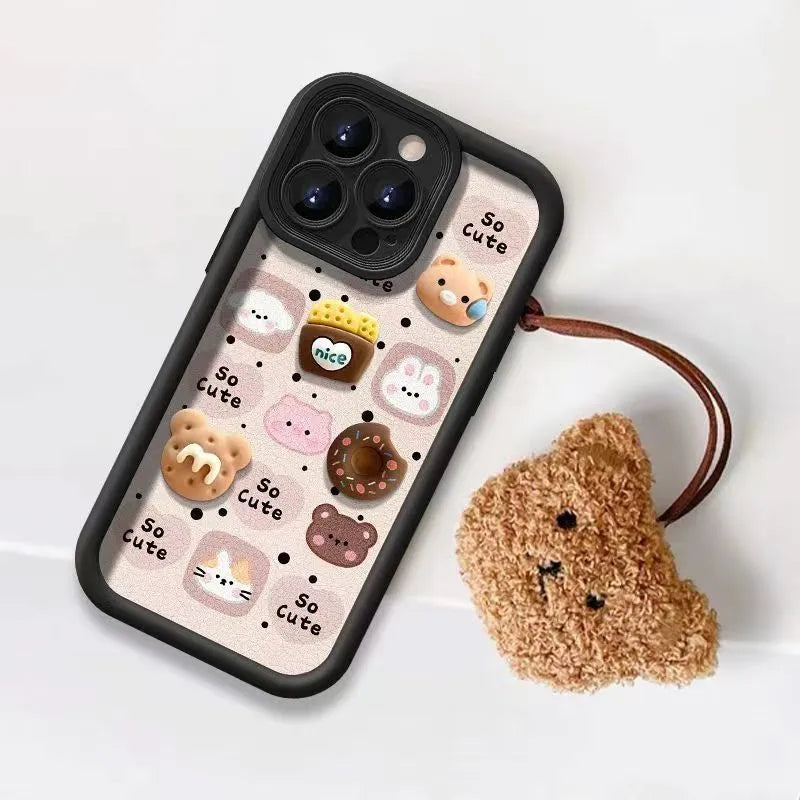 Autumn winter plush doll phone case for Apple iPhone with creative square animal design in white