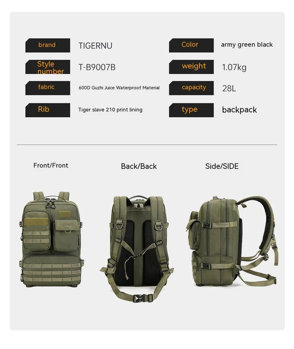 17-inch tactical backpack in Army Green with waterproof nylon construction