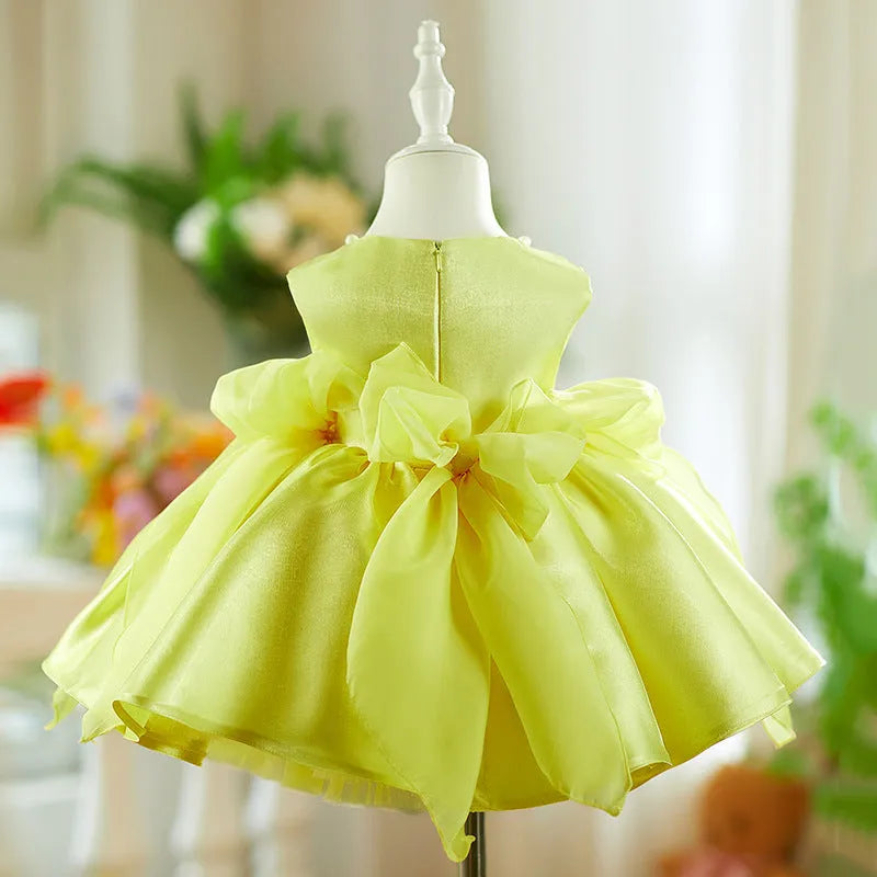 Yellow mixed satin pearl heavy industry pettiskirt baby birthday party dress with princess style