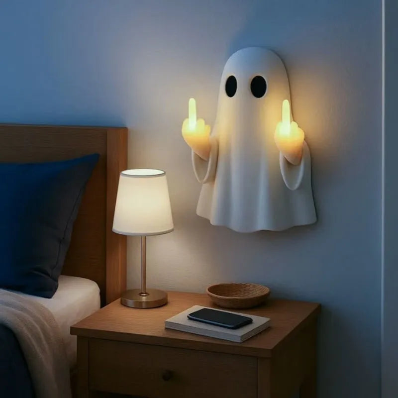 White plastic ghost night light statue Halloween decoration with modern simple style