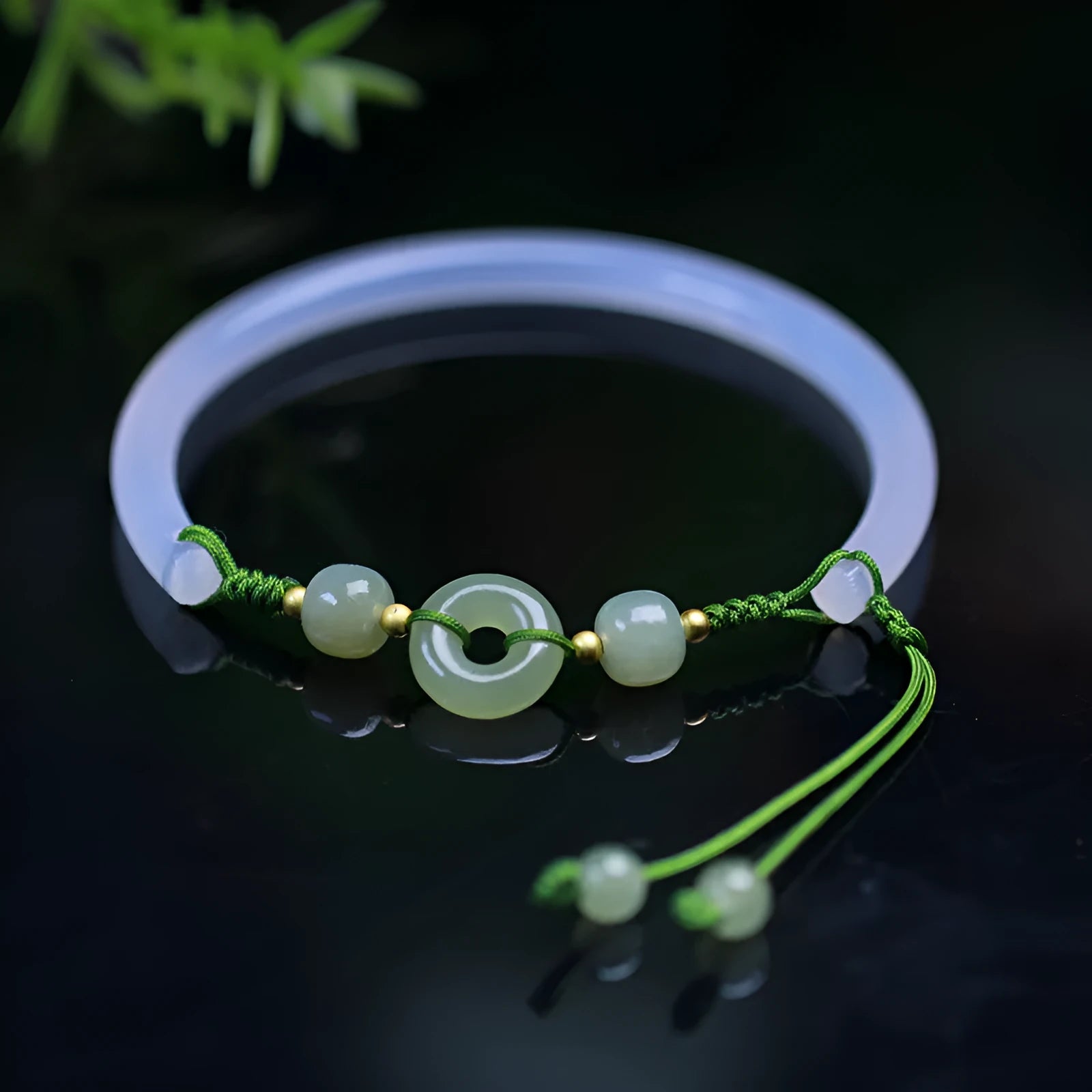 Handmade white agate half bracelet with peace buckle closure and hand-woven bead construction