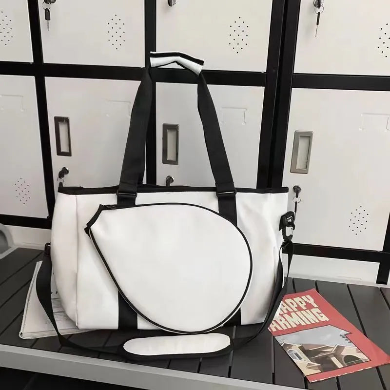 Women's retro style leather one-shoulder badminton bag shown in multiple colour options.