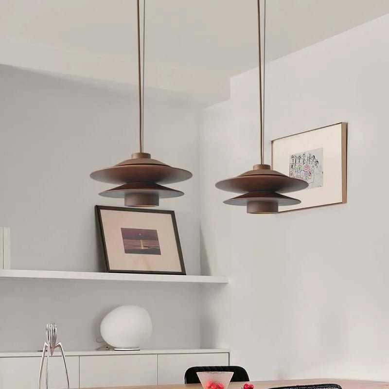 Nordic mid-ancient log style wood ceiling lamp in walnut colour for tea room dining hotel homestay