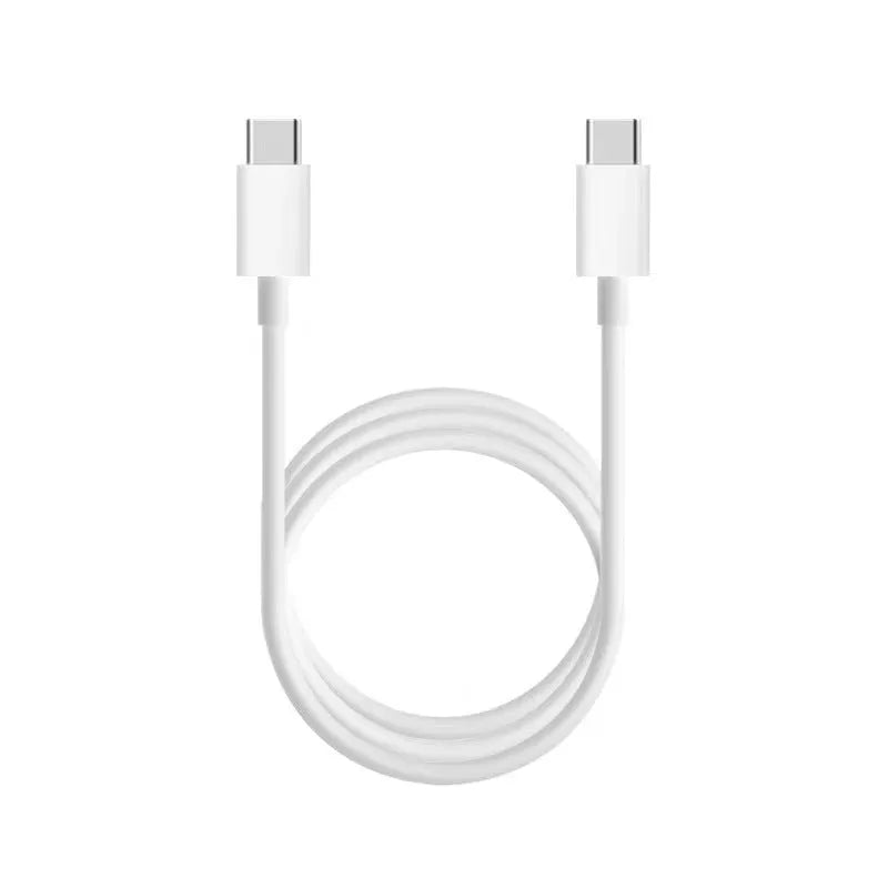 White USB-C to USB-C charging and data cable for Apple MacBook laptop, shown in 1 metre and 1.5 metre length options.