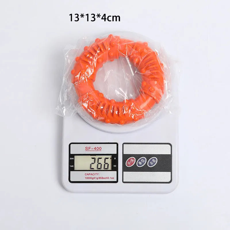Blue, orange, and red bouncy hollow dog fetching stick toy for safe chew and fetch play.