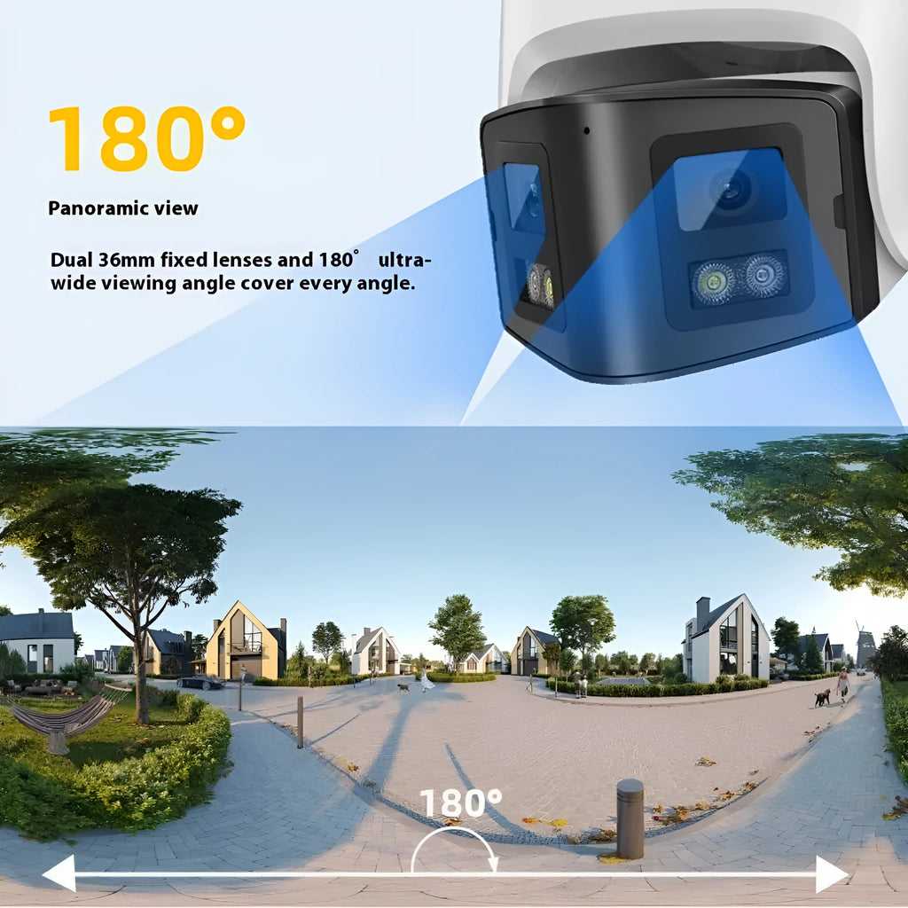 4MP dual-lens panoramic CCTV webcam with IP66 waterproof housing for indoor and outdoor security monitoring