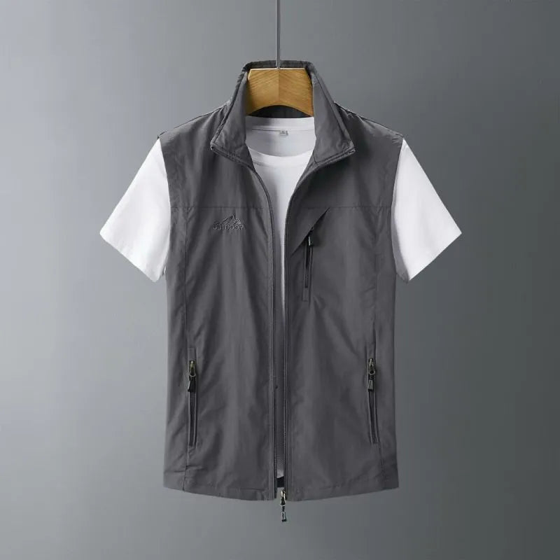 Men's slim fit rabbit fur vest with a hood in army green colour.