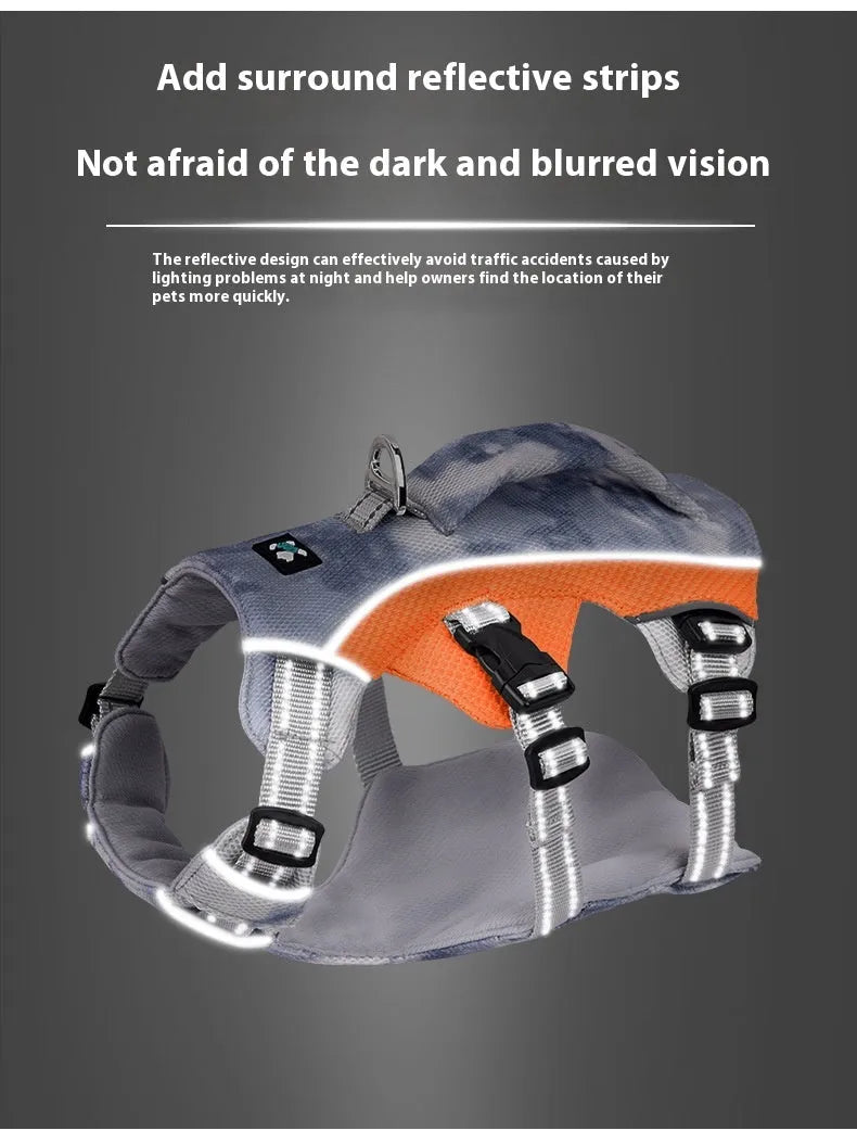 Light blue reflective dog chest strap cooling harness laid flat.