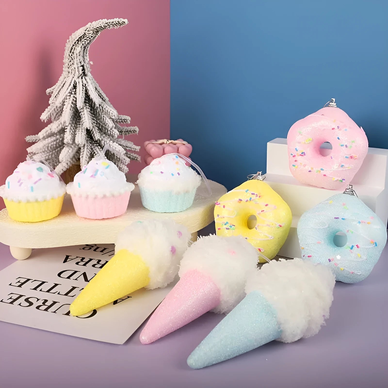 Foam Christmas pendant in macaron colours, Korean style, Ice Cream Cake shape, available in Blue Pink Yellow