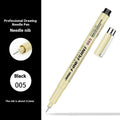 Waterproof needle pen drawing tool with plastic body and black ink for detailed artwork