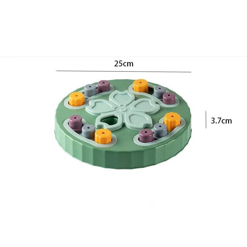 Dog slow feeding puzzle toy plate with obstacle patterns in blue colour