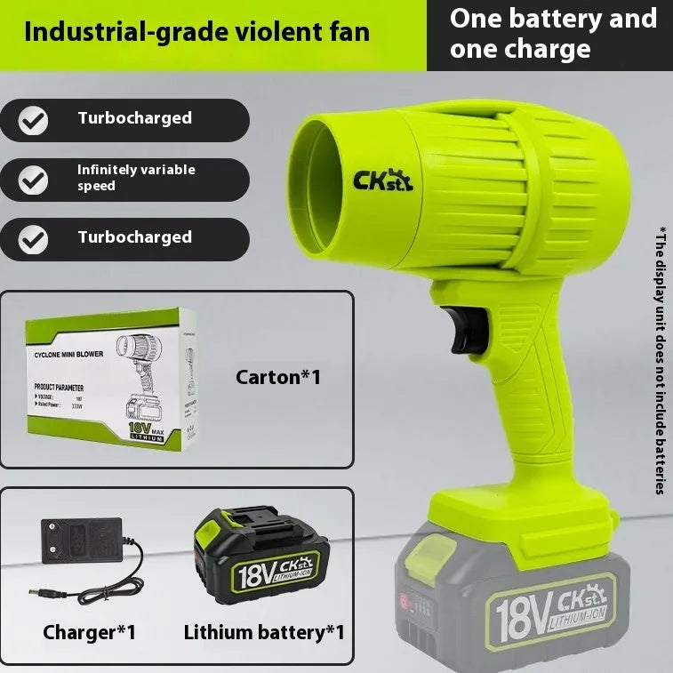 Brushless turbo fan industrial hair dryer with 21V lithium battery in green colour