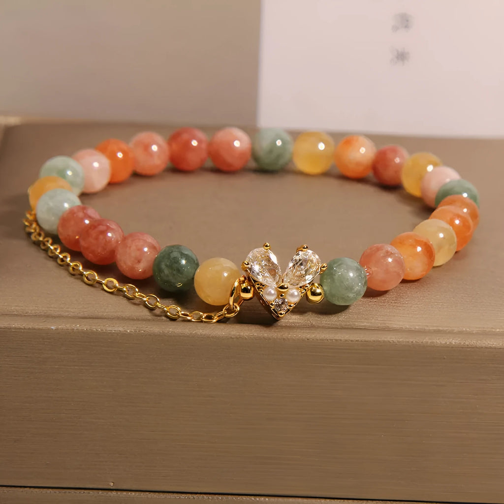 Women's cartoon style crystal bracelet with Fu Lu Shou charms made from V-shaped zircon