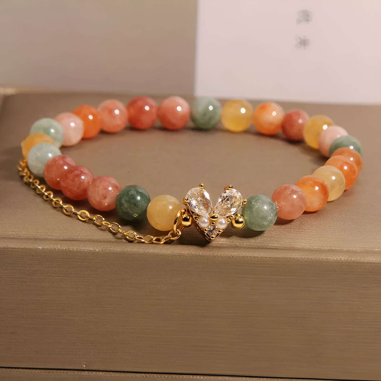 Women's cartoon style crystal bracelet with Fu Lu Shou charms made from V-shaped zircon