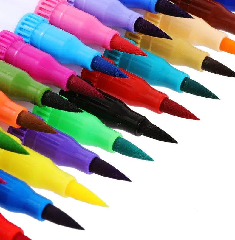 Set of watercolour pens in a case, showing multiple colour options for sketching and calligraphy.