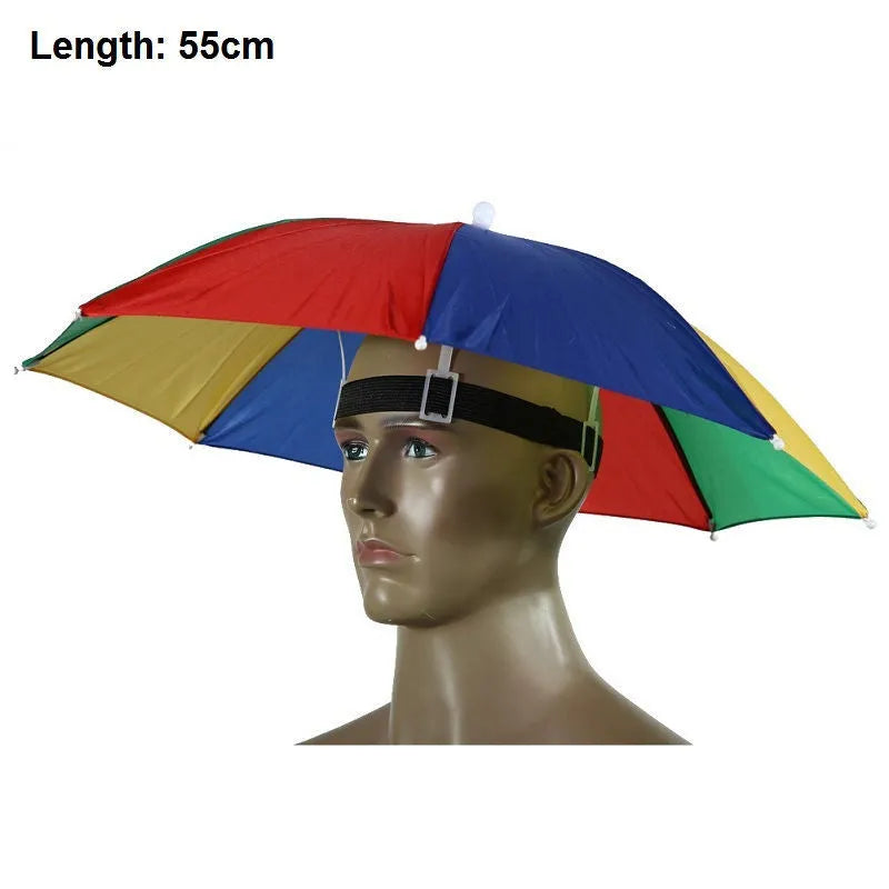 Folding handleless polyester fibre sun hat umbrella 55-65cm in outdoor fishing camp setting with silver layer option