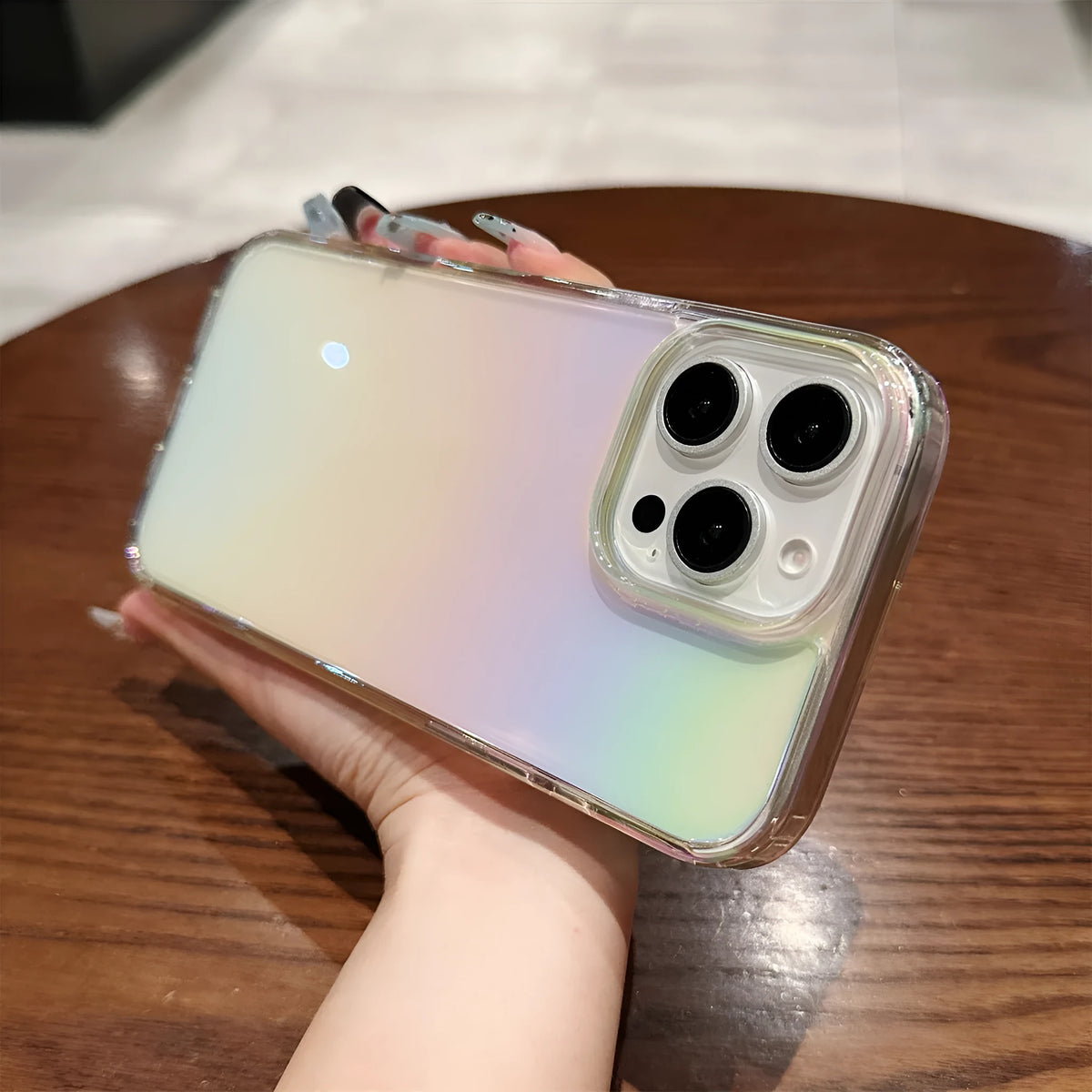 Colourful PC TPU iPhone case with mirror and laser elements, anti-wear anti-fall back cover in pink, purple or black