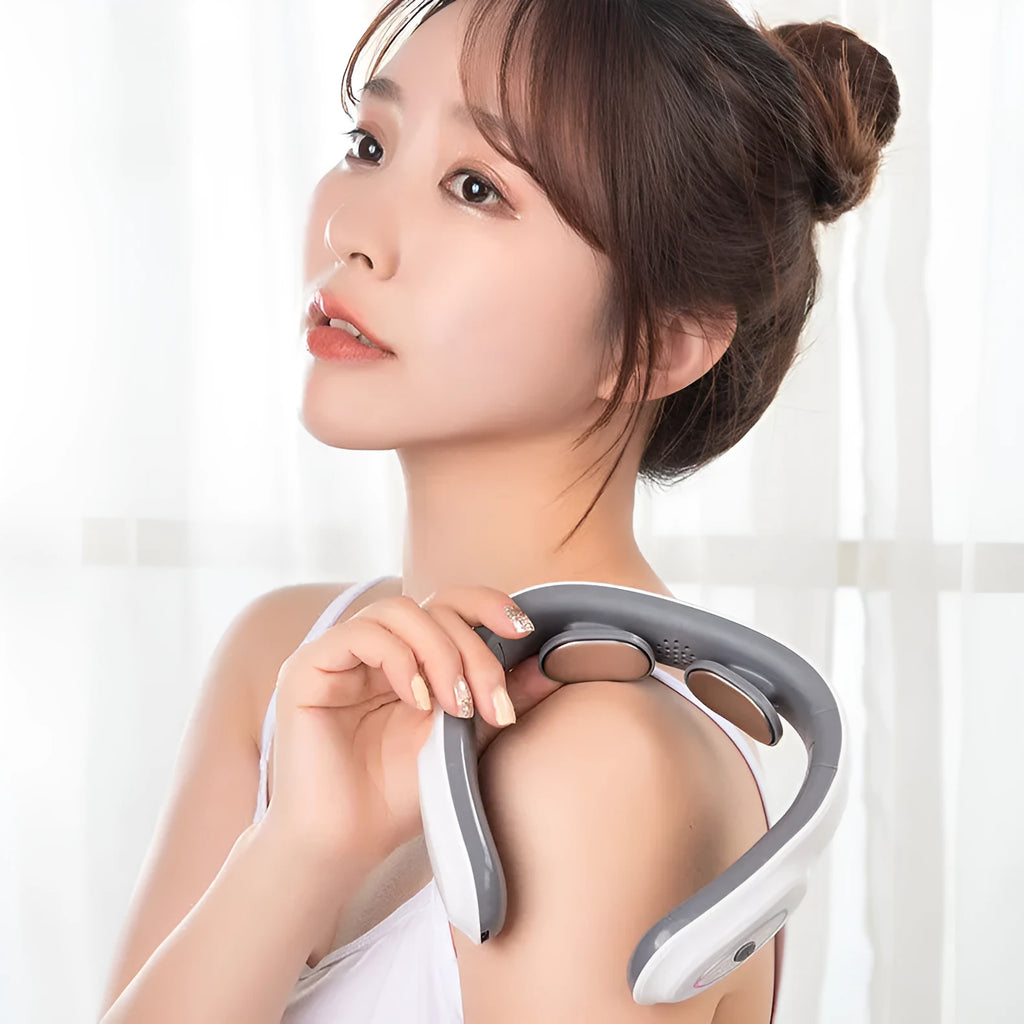 White heated electric pulse shoulder and neck mini folding massager with USB cable