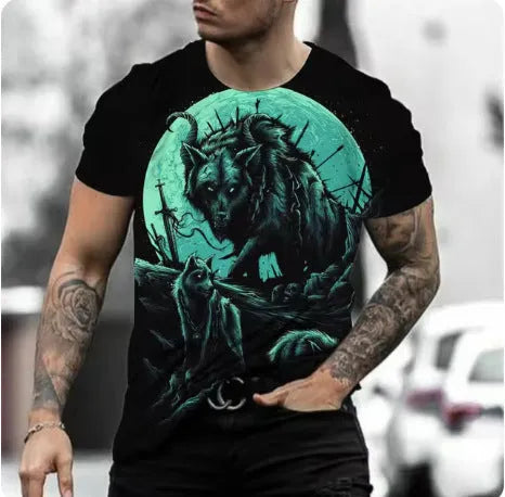 Retro 3D animal print men's short-sleeved T-shirt in polyester fabric with digital printing