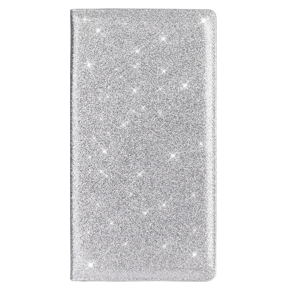 Purple PU leather car insurance and registration document wallet lying flat, showing its slim 24cm profile.